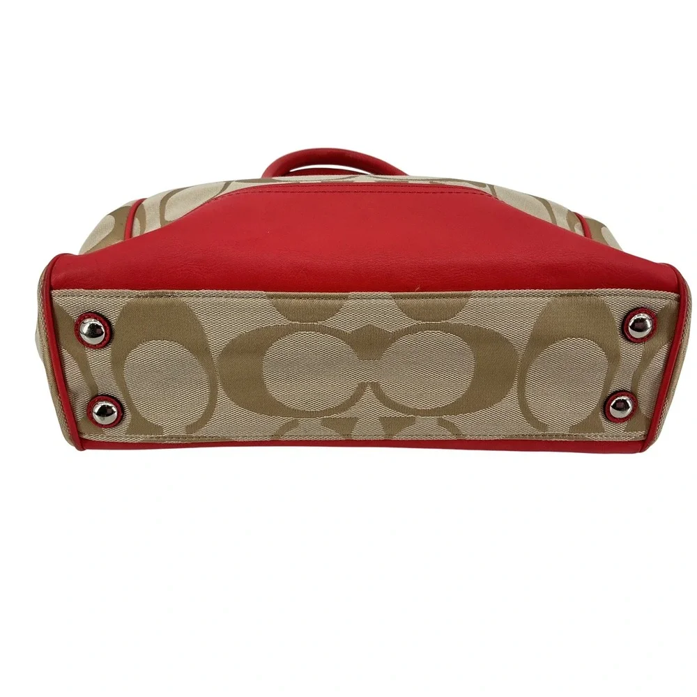 Coach 24204 Signature Tote Red Leather Trim‎ Tassel Charm Excellent Condition